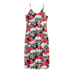 Christmas Santa Skull Pattern Print Jersey Midi Cami Dress