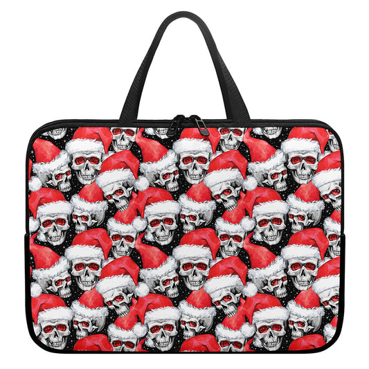 Christmas Santa Skull Pattern Print Laptop Sleeve With Handle