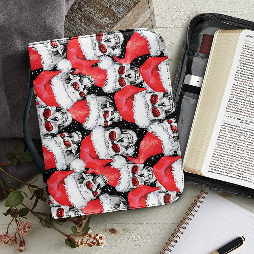 Christmas Santa Skull Pattern Print Leather Bible Cover
