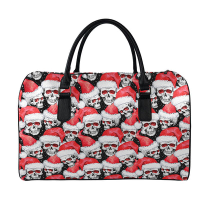 Christmas Santa Skull Pattern Print Leather Duffle Bag