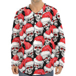 Christmas Santa Skull Pattern Print Long Sleeve Baseball Jersey