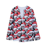 Christmas Santa Skull Pattern Print Long Sleeve Short Coat