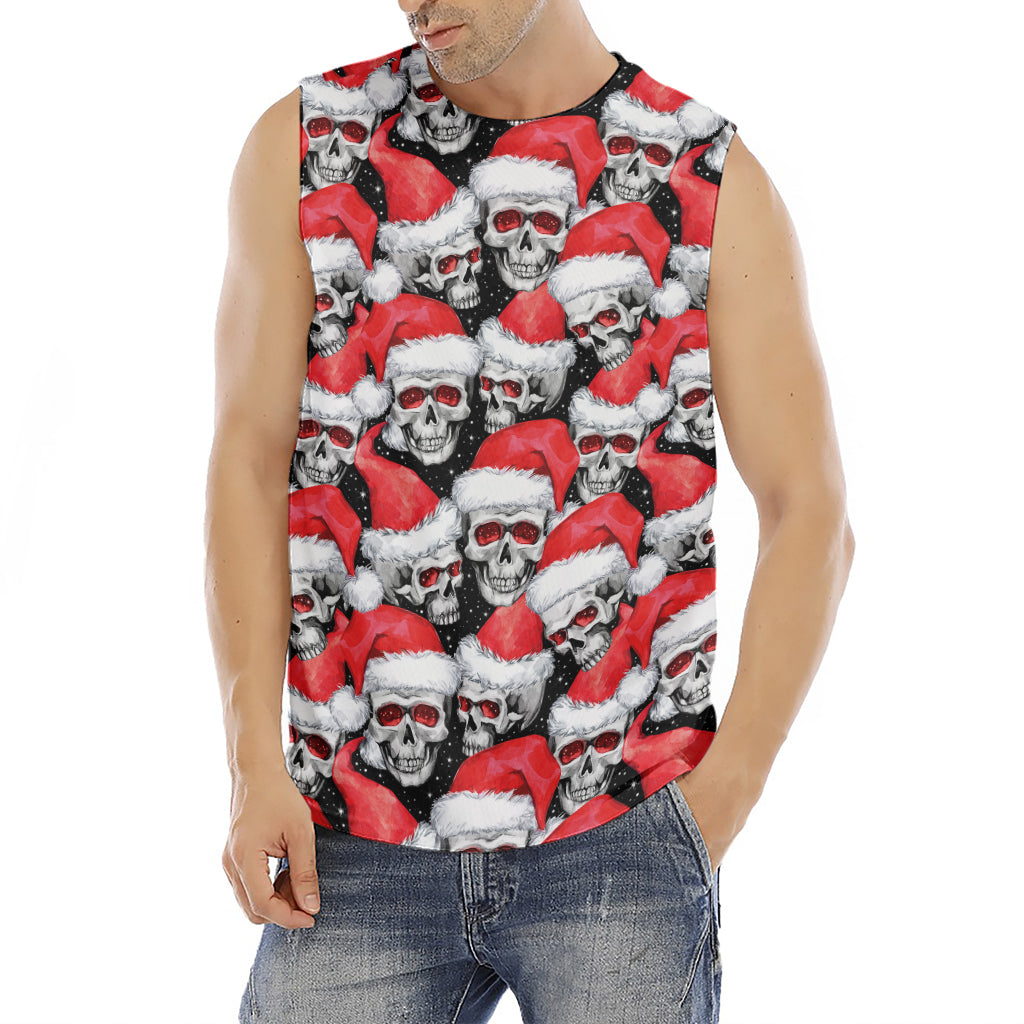 Christmas Santa Skull Pattern Print Men's Fitness Tank Top