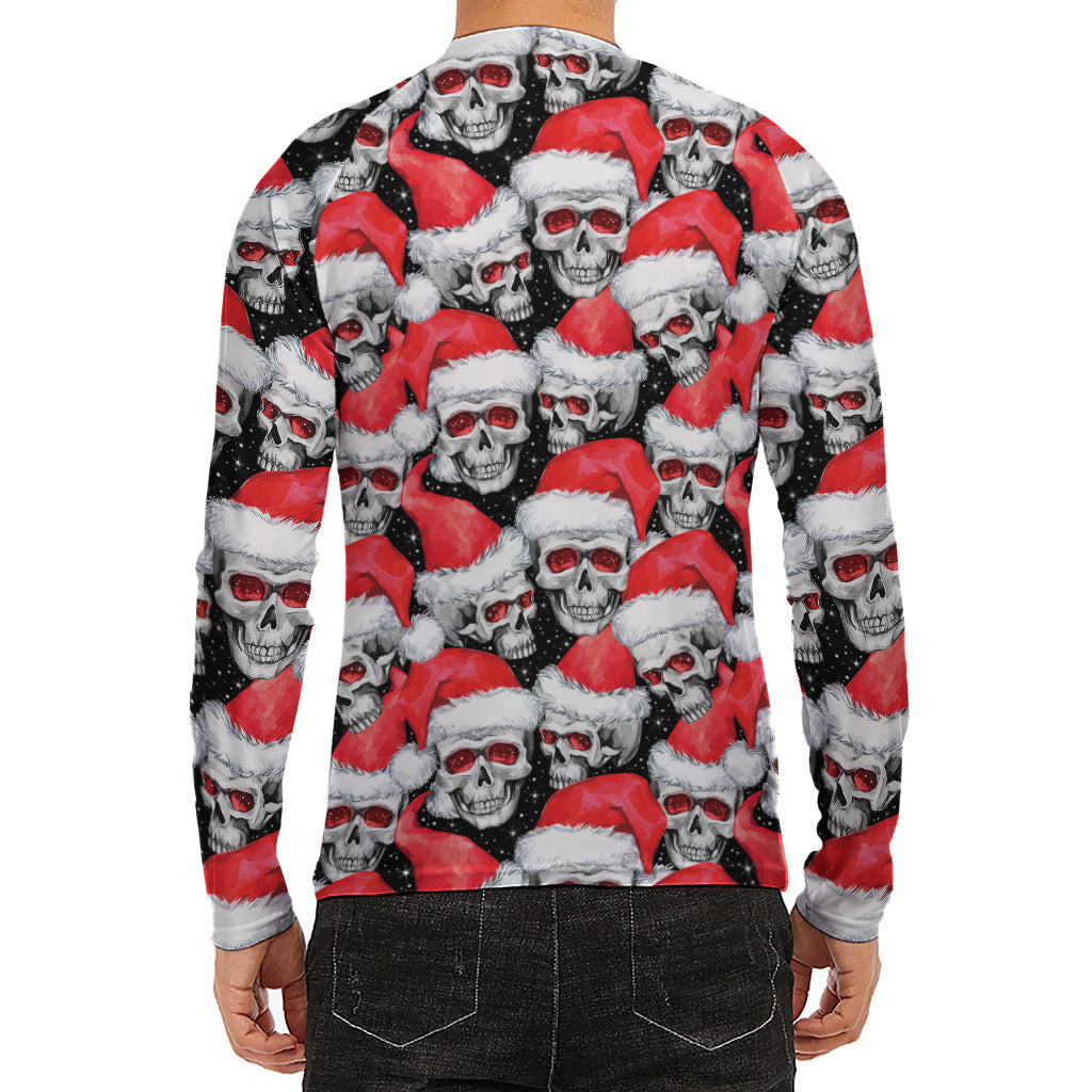 Christmas Santa Skull Pattern Print Men's Long Sleeve Rash Guard