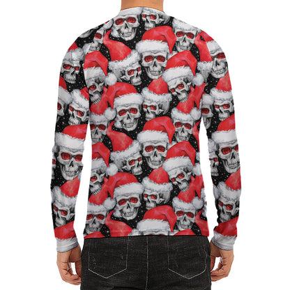 Christmas Santa Skull Pattern Print Men's Long Sleeve Rash Guard