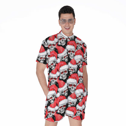 Christmas Santa Skull Pattern Print Men's Rompers