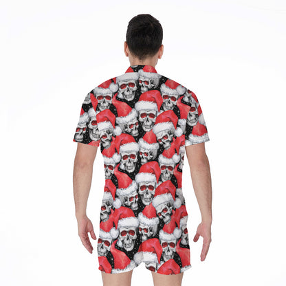 Christmas Santa Skull Pattern Print Men's Rompers