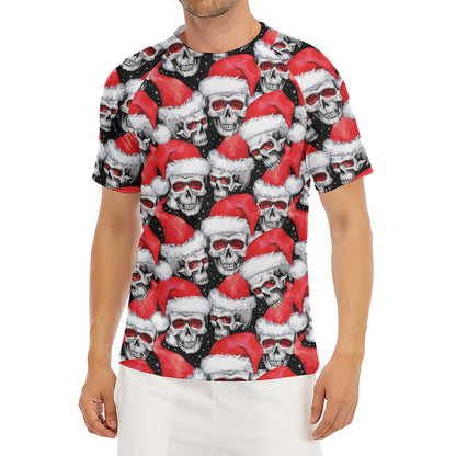 Christmas Santa Skull Pattern Print Men's Short Sleeve Rash Guard