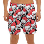 Christmas Santa Skull Pattern Print Men's Split Running Shorts