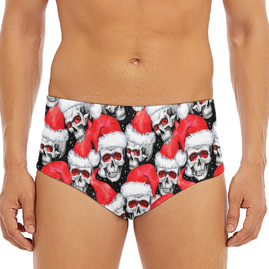 Christmas Santa Skull Pattern Print Men's Triangle Swim Briefs