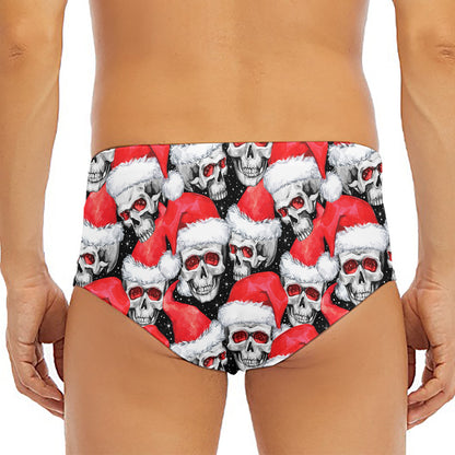Christmas Santa Skull Pattern Print Men's Triangle Swim Briefs