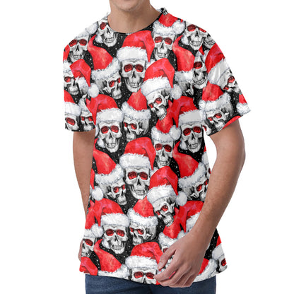 Christmas Santa Skull Pattern Print Men's Velvet T-Shirt