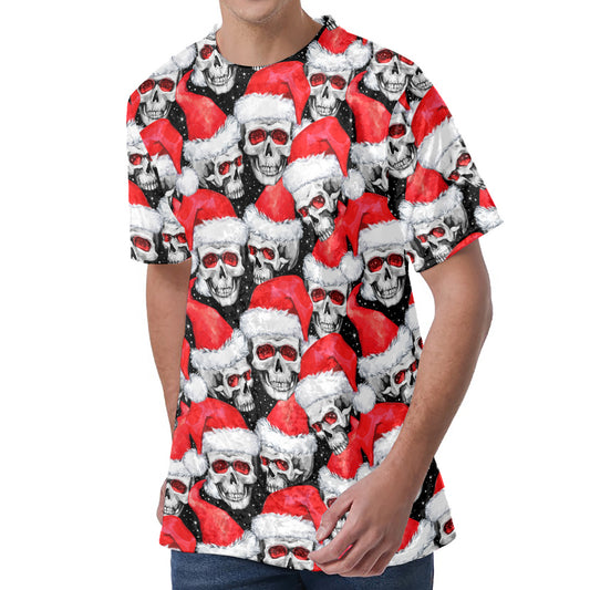 Christmas Santa Skull Pattern Print Men's Velvet T-Shirt
