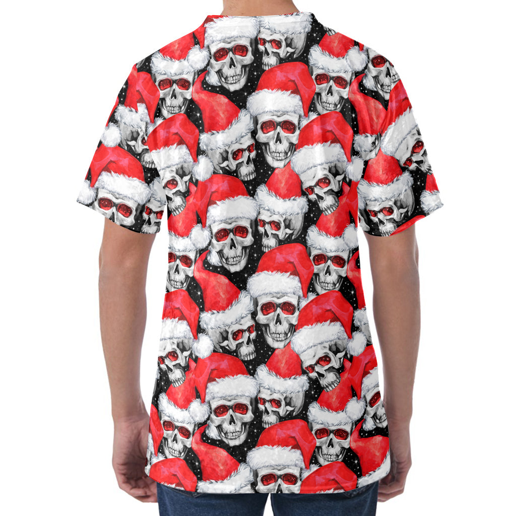 Christmas Santa Skull Pattern Print Men's Velvet T-Shirt