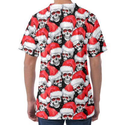 Christmas Santa Skull Pattern Print Men's Velvet T-Shirt