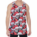 Christmas Santa Skull Pattern Print Men's Velvet Tank Top