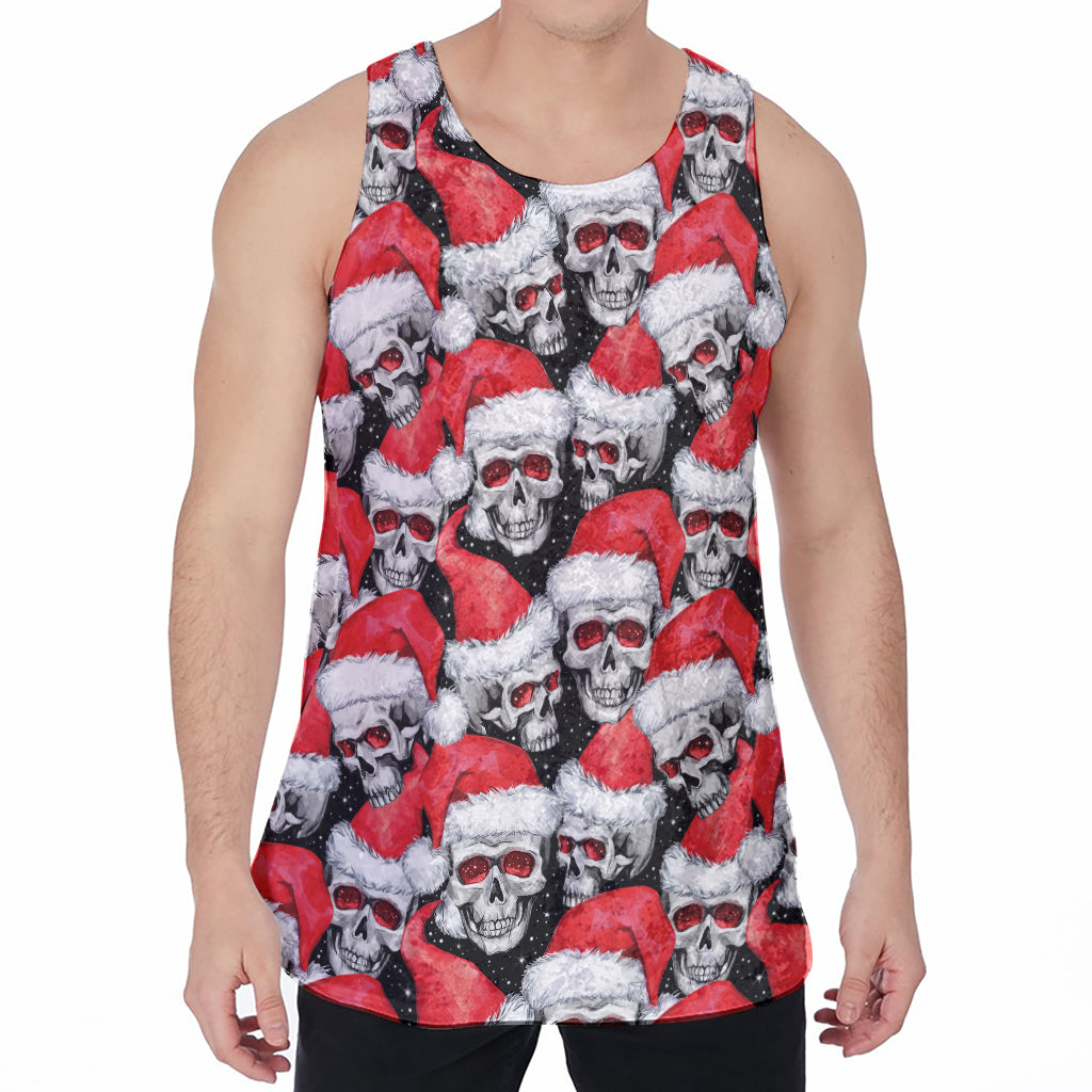 Christmas Santa Skull Pattern Print Men's Velvet Tank Top