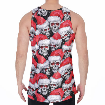 Christmas Santa Skull Pattern Print Men's Velvet Tank Top