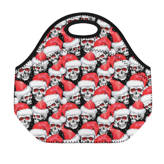 Christmas Santa Skull Pattern Print Neoprene Lunch Bag