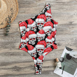 Christmas Santa Skull Pattern Print One Shoulder Bodysuit