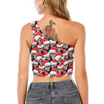 Christmas Santa Skull Pattern Print One Shoulder Crop Top