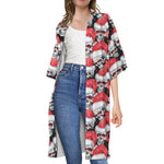 Christmas Santa Skull Pattern Print Open Front Beach Cover Up