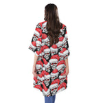 Christmas Santa Skull Pattern Print Open Front Beach Cover Up