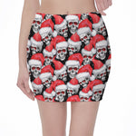 Christmas Santa Skull Pattern Print Pencil Mini Skirt