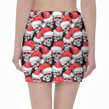 Christmas Santa Skull Pattern Print Pencil Mini Skirt