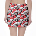 Christmas Santa Skull Pattern Print Pencil Mini Skirt