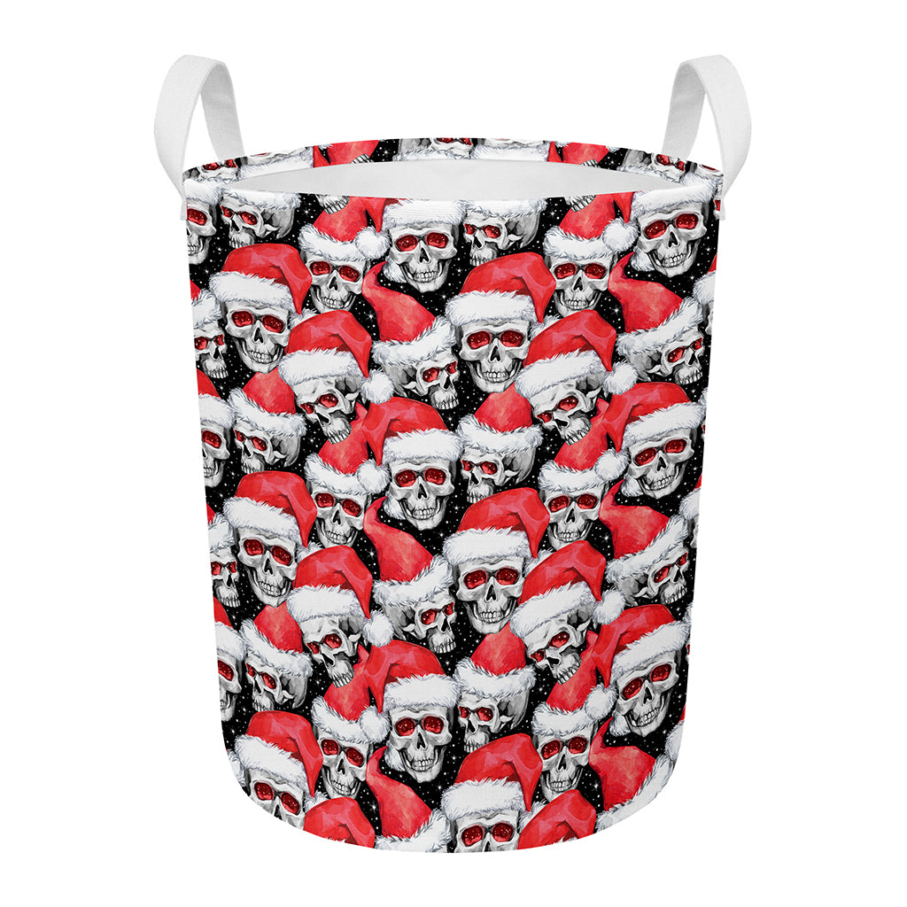Christmas Santa Skull Pattern Print Round Laundry Basket