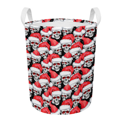 Christmas Santa Skull Pattern Print Round Laundry Basket