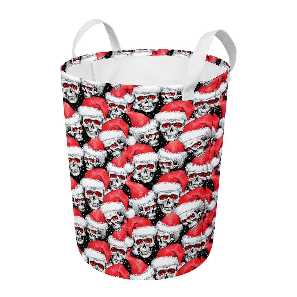 Christmas Santa Skull Pattern Print Round Laundry Basket
