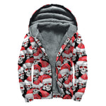 Christmas Santa Skull Pattern Print Sherpa Lined Zip Up Hoodie