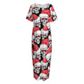 Christmas Santa Skull Pattern Print Short Sleeve Long Nightdress