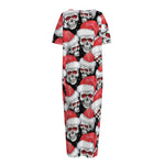 Christmas Santa Skull Pattern Print Short Sleeve Long Nightdress
