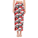 Christmas Santa Skull Pattern Print Side Slit Maxi Skirt
