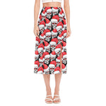 Christmas Santa Skull Pattern Print Side Slit Midi Skirt