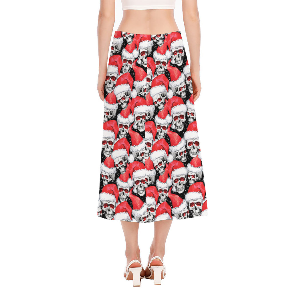 Christmas Santa Skull Pattern Print Side Slit Midi Skirt