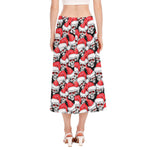 Christmas Santa Skull Pattern Print Side Slit Midi Skirt