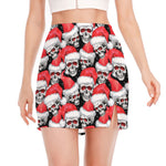 Christmas Santa Skull Pattern Print Side Slit Mini Skirt