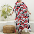 Christmas Santa Skull Pattern Print Silk V-Neck Kaftan Dress