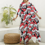 Christmas Santa Skull Pattern Print Silk V-Neck Kaftan Dress
