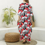 Christmas Santa Skull Pattern Print Silk V-Neck Kaftan Dress