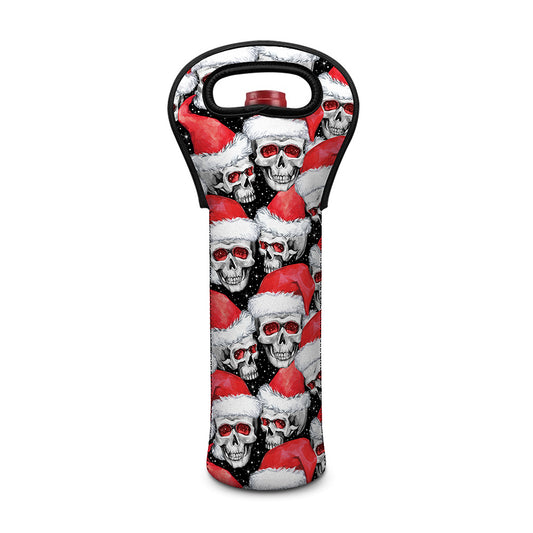 Christmas Santa Skull Pattern Print Single Neoprene Wine Tote