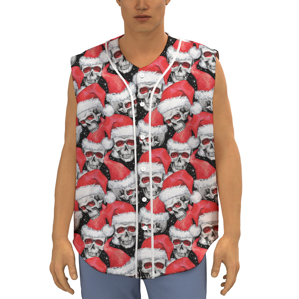 Christmas Santa Skull Pattern Print Sleeveless Baseball Jersey