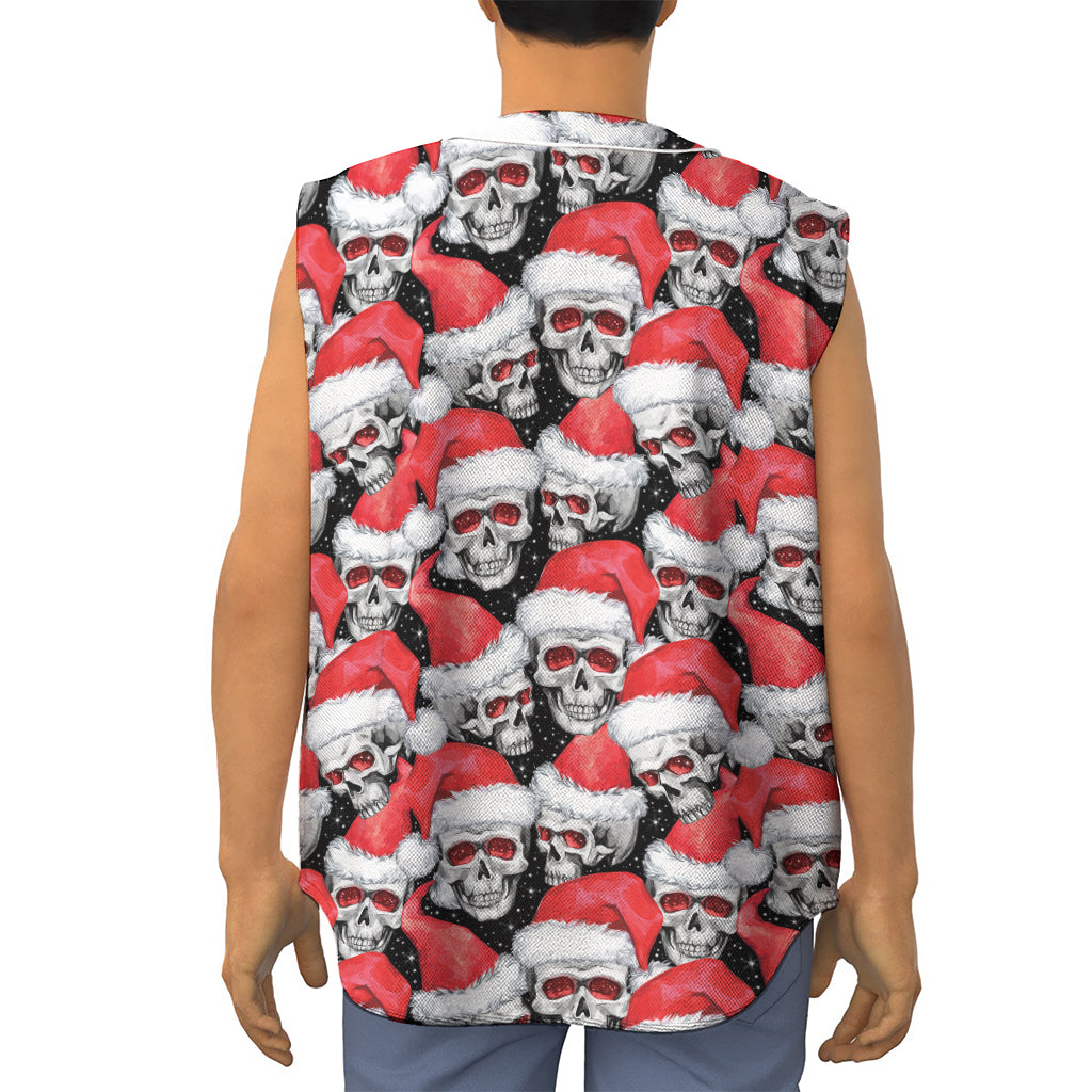 Christmas Santa Skull Pattern Print Sleeveless Baseball Jersey