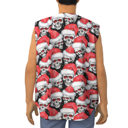 Christmas Santa Skull Pattern Print Sleeveless Baseball Jersey