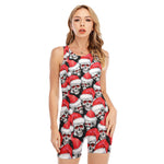 Christmas Santa Skull Pattern Print Sleeveless One Piece Swimsuit
