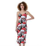 Christmas Santa Skull Pattern Print Slim Fit Midi Cami Dress